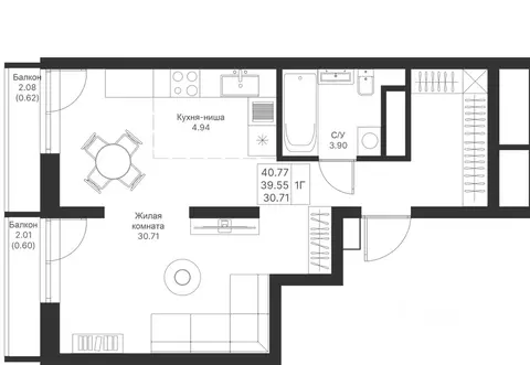 1-к кв. Татарстан, Казань Мой Ритм жилой комплекс, ПК14 (40.77 м)