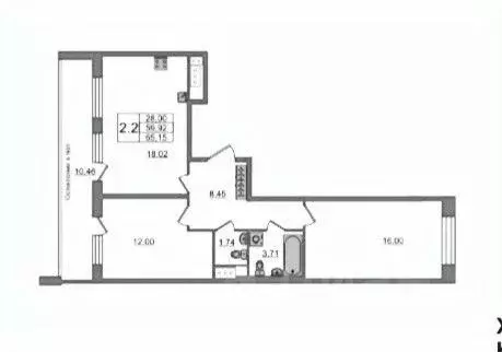 2-к кв. Санкт-Петербург Кубинская ул., 76к1 (59.92 м)