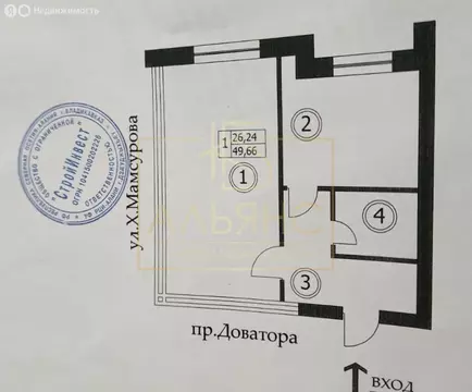 1-комнатная квартира: Владикавказ, Сиреневая улица, 39 (49.6 м)