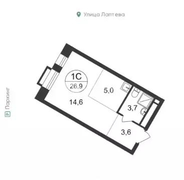 Квартира-студия: Московский, улица Лаптева, 9 (26.9 м)