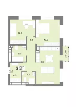 2-к кв. Свердловская область, Екатеринбург ул. Шаумяна, 77 (66.1 м)