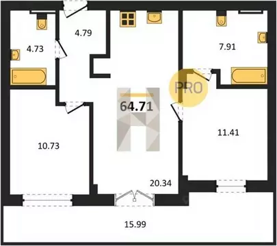 2-к кв. Калининградская область, Гурьевск Включи жилой комплекс (64.71 ...