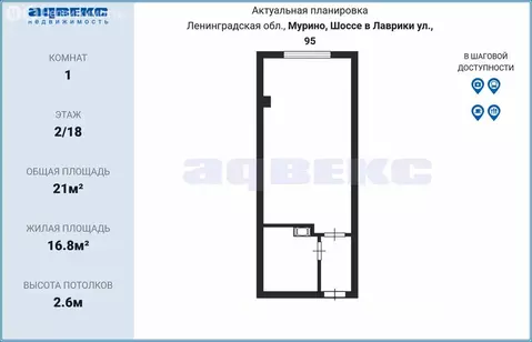Квартира-студия: Мурино, улица Шоссе в Лаврики, 95 (21 м)