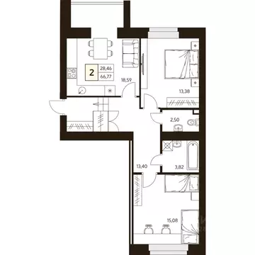 2-к кв. Башкортостан, Уфа ул. Ахметова, 296/2 (66.77 м)