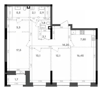 3-к кв. Татарстан, Казань Краснококшайская ул., 60 (100.1 м)