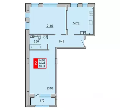 2-к кв. Тверская область, Тверь Петербургское ш. (78.14 м)