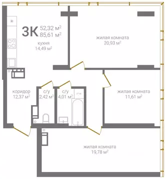 3-к кв. Нижегородская область, Нижний Новгород KM Печерский жилой ...