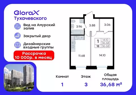 1-к кв. Приморский край, Владивосток ул. Тухачевского (36.68 м)