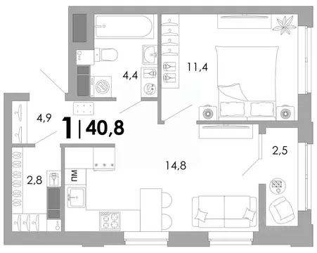 1-к кв. Владимирская область, Владимир Уно жилой комплекс (40.8 м)
