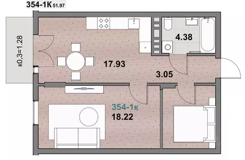 1-к кв. Калининградская область, Зеленоградск ул. Гагарина (51.97 м)