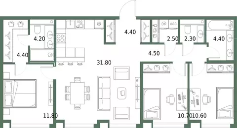 3-комнатная квартира: Москва, Ленинградское шоссе, 63 (91.6 м)