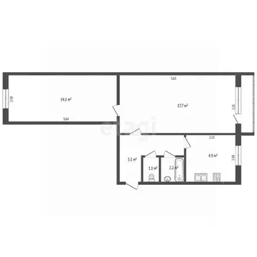 2-к кв. Татарстан, Альметьевск ул. Нефтяников, 43 (45.1 м)