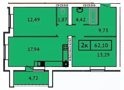 2-к кв. Ивановская область, Иваново Кооперативная ул., 14 (62.1 м)