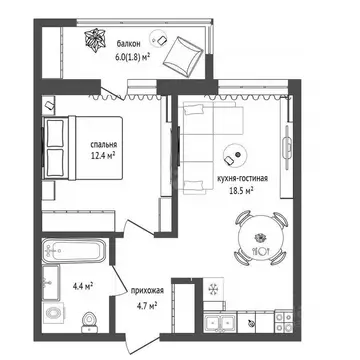 1-к кв. Тюменская область, Тюмень ул. Фармана Салманова, 16 (39.7 м)