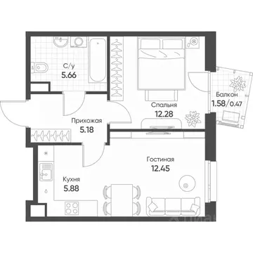 2-к кв. Татарстан, Казань Счастье в Казани жилой комплекс (41.9 м)