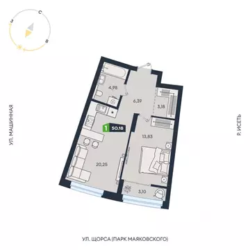 1-к кв. Свердловская область, Екатеринбург ул. Машинная, 1В/4 (50.18 ...