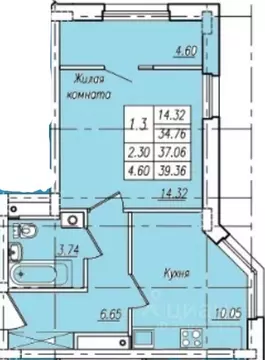 1-к кв. Тамбовская область, Тамбов Пахотная ул., 18 (39.36 м)