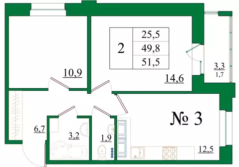 2-к кв. Ленинградская область, Гатчина Красносельское ш., 4Ак1 (51.5 ...