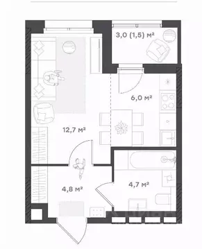 1-к кв. Ярославская область, Ярославль проезд 2-й Брагинский, 8 (29.7 ...