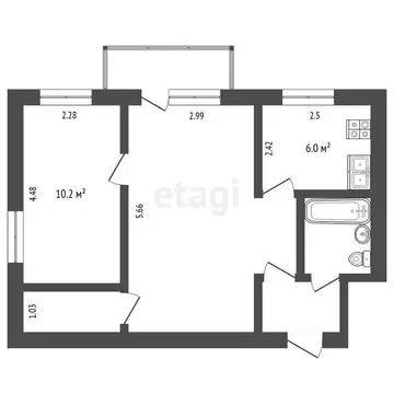 2-комнатная квартира: Сокол, улица Орешкова, 4 (42.7 м)