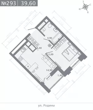 1-к кв. Татарстан, Казань ул. Родины, 27Б (39.6 м)