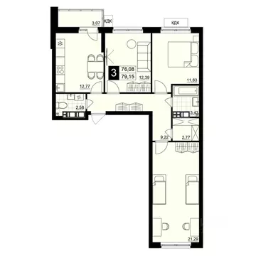 3-к кв. Самарская область, Самара АмГрад жилой комплекс (77.62 м)