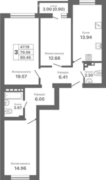3-комнатная квартира: Евпатория, проспект Ленина, 25Вк1 (80.46 м)