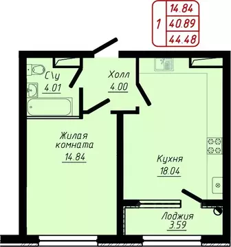 1-к кв. Ставропольский край, Кисловодск ул. 40 лет Октября, 37Б (44.48 ...