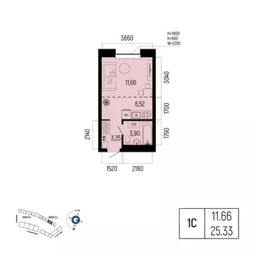 1-к кв. Башкортостан, Уфа Глумилино-1 мкр, Новатор жилой комплекс ...