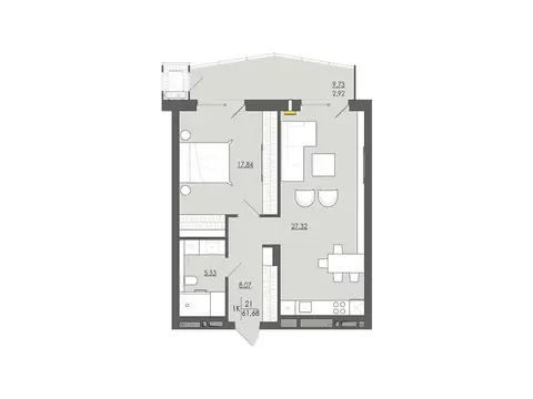 2-к кв. Пермский край, Пермь ул. Пушкина, 26 (61.68 м)