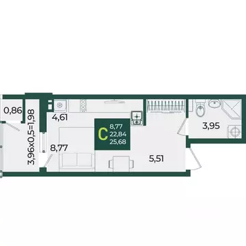 Студия Краснодарский край, Краснодар Образцово мкр,  (25.68 м)