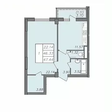 1-к кв. Воронежская область, Воронеж Волгоградская ул., 45 (46.0 м)