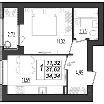 1-к кв. Мордовия, Саранск Химмаш жилрайон, 4-й мкр,  (34.34 м)