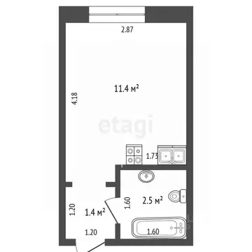 Студия Тюменская область, Тюмень ул. Бабарынка, 65 (15.2 м)