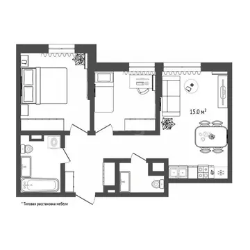 2-к кв. Тюменская область, Тюмень Харьковская ул., 74 (49.9 м)
