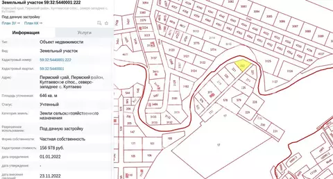 Участок в Пермский край, Кичановский кв-л  (6.46 сот.)