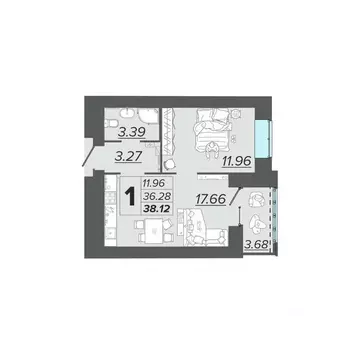 1-к кв. Брянская область, Брянск Архитектор жилой комплекс (38.12 м)
