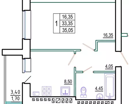 1-к кв. Ростовская область, Шахты просп. Шахтинский (35.05 м)