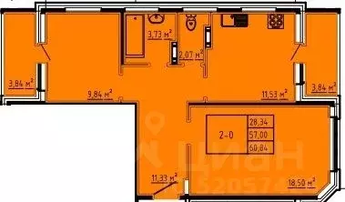 2-к кв. Брянская область, Брянский район, пос. Мичуринский  (60.84 м)