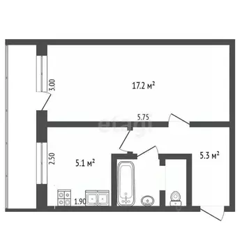 1-к кв. Архангельская область, Архангельск Дачная ул., 51к1 (30.9 м)
