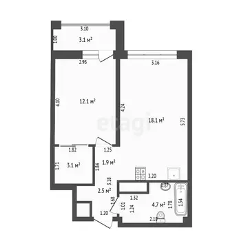 1-комнатная квартира: Тюмень, улица Братьев Бондаревых, 5 (43 м)