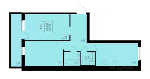 2-к кв. Пермский край, Пермь Домостроительный мкр,  (53.29 м)
