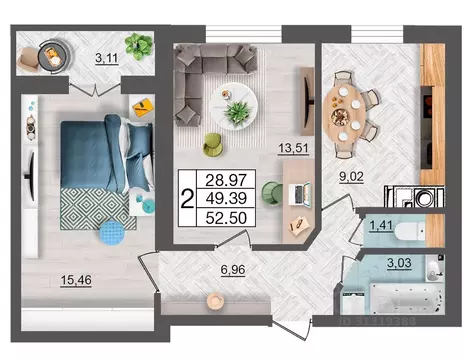 2-к кв. Смоленская область, Смоленск Максимум жилой комплекс (52.5 м)