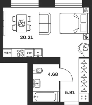 Студия Тульская область, Тула Баташи Парк жилой комплекс (30.8 м)