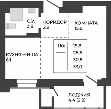1-к кв. Алтайский край, Барнаул тракт Павловский, 251Б (30.8 м)