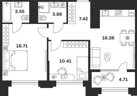 2-к кв. Тульская область, Тула ул. Болотникова, 4 (62.94 м)