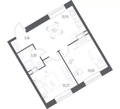 2-комнатная квартира: деревня Столбово, ЖК Эко Бунино, 14.2 (44.54 м)