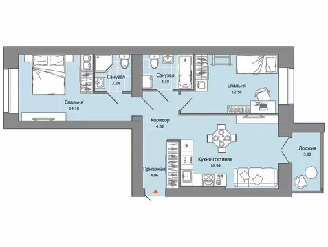2-комнатная квартира: Ульяновск, жилой комплекс Город Новаторов, 4 (61 ...