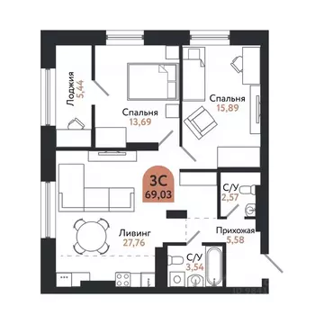 3-к кв. Томская область, Томск просп. Ленина, 206В (69.03 м)