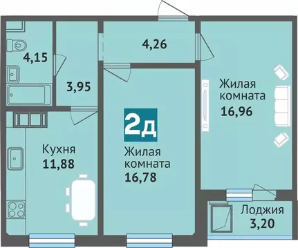 2-к кв. Чувашия, Чебоксары ул. Богдана Хмельницкого, 129 (61.16 м)